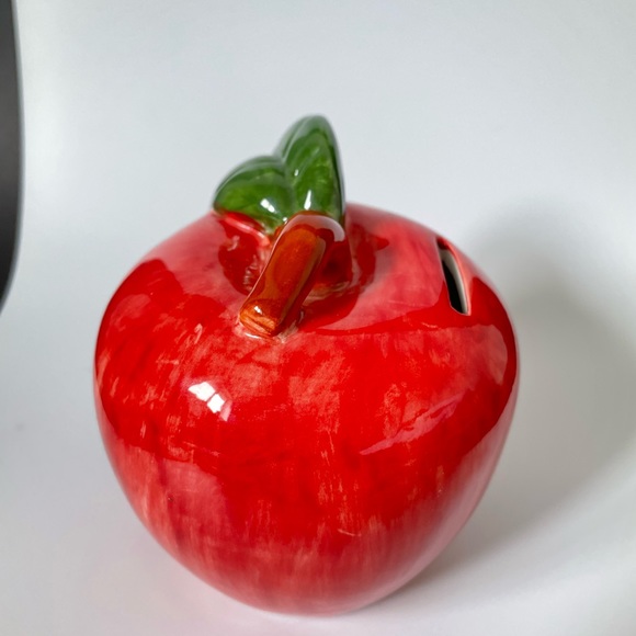 Vintage handmade Ceramic Coin bank Apple shaped piggy bank - Picture 9 of 10